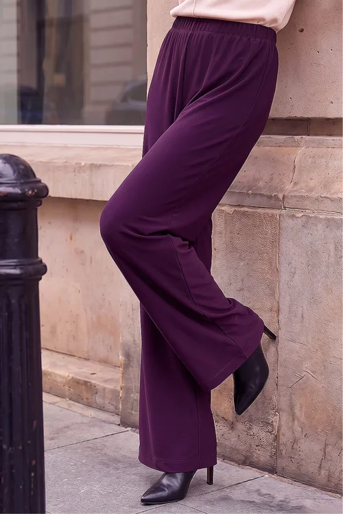 Roman Plum Petite Elastic Waist Wide Leg Stretch Trouser - 8 Image 3