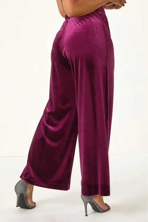 Roman Plum Petite Wide Leg Velvet Stretch Trouser - 8 Image 3