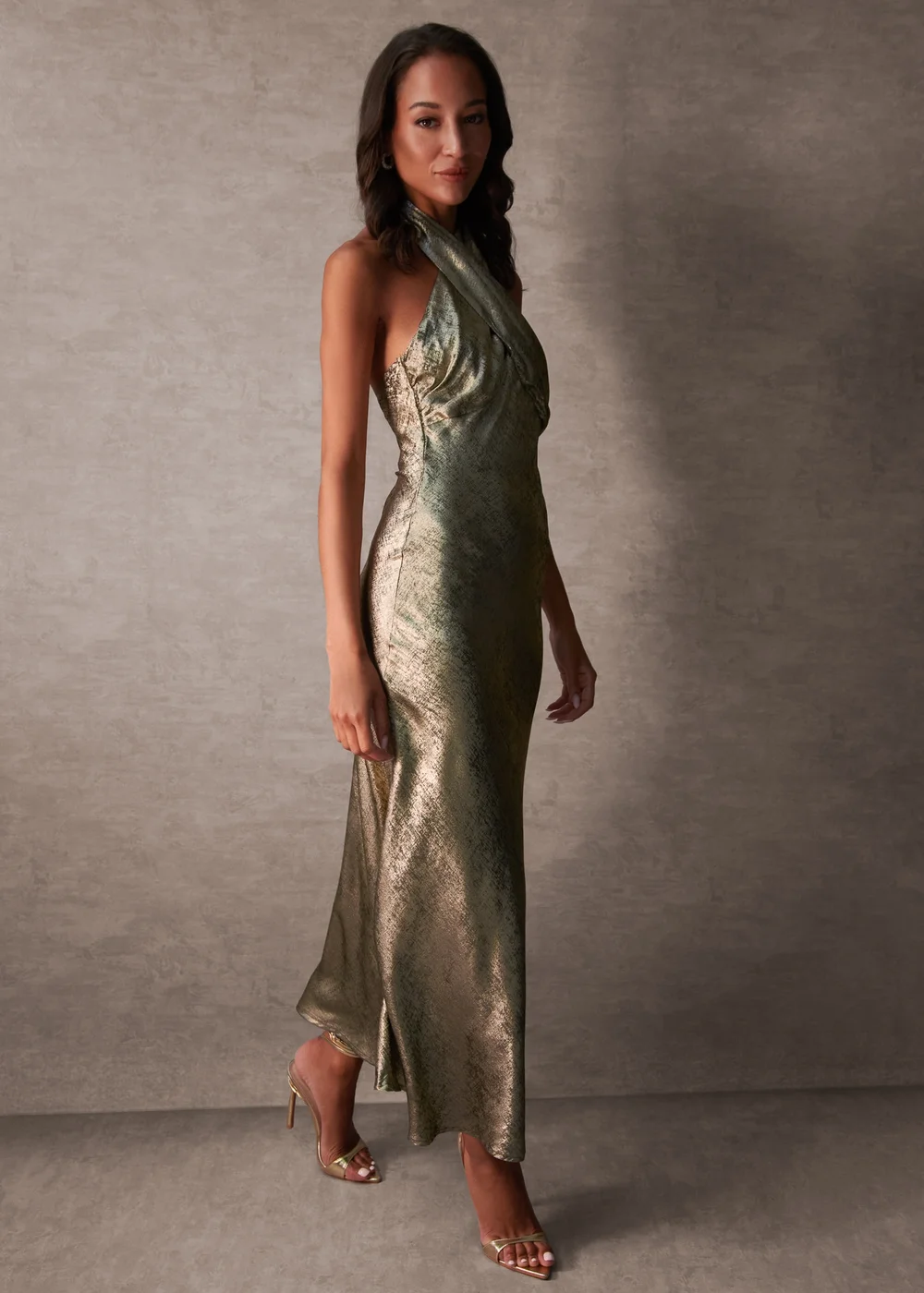 Blue Vanilla Gold Luxe Twist Front Halter Neck Midi Dress - 14 Blue Vanilla Gold Luxe Twist Front Halter Neck Midi Dress - 14