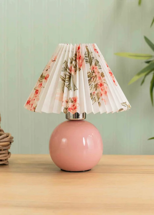 ValueLights Bloom Pink Table Lamp with Multicolour Tapered Shade Integrated LED - One Size Image 1