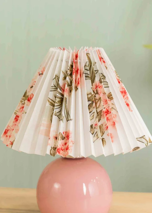 ValueLights Bloom Pink Table Lamp with Multicolour Tapered Shade Integrated LED - One Size Image 4