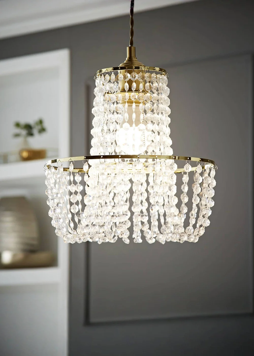 ValueLights Tegan Polished Gold Tiered Ceiling Pendant Droplets Shade (28cm x 28cm x 28cm) - One Size Image 1