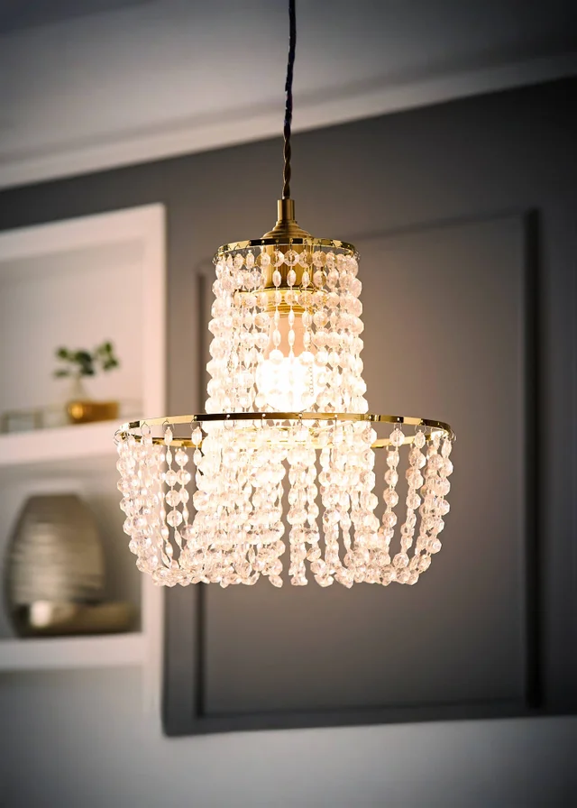 ValueLights Tegan Polished Gold Tiered Ceiling Pendant Droplets Shade (28cm x 28cm x 28cm)