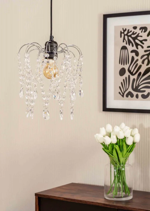 ValueLights Blanche Polished Silver Tiered Ceiling Pendant Droplets Shade (27cm x 25cm x 25cm) - One Size Image 2