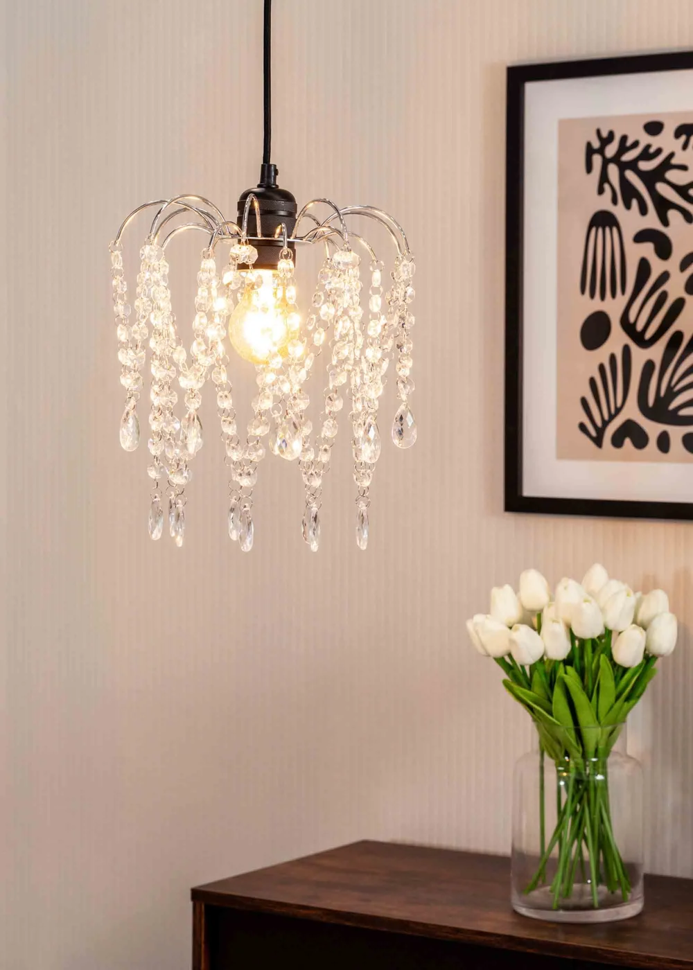 ValueLights Blanche Polished Silver Tiered Ceiling Pendant Droplets Shade (27cm x 25cm x 25cm) - One Size Image 1