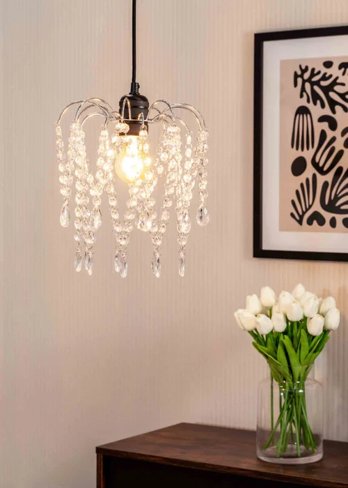 ValueLights Blanche Polished Silver Tiered Ceiling Pendant Droplets Shade (27cm x 25cm x 25cm) - One Size Image 1