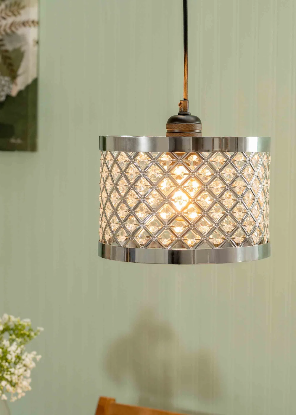 ValueLights Hadley Polished Silver Drum Ceiling Pendant Shade (16.5cm x 24cm x 24cm) - One Size Image 1