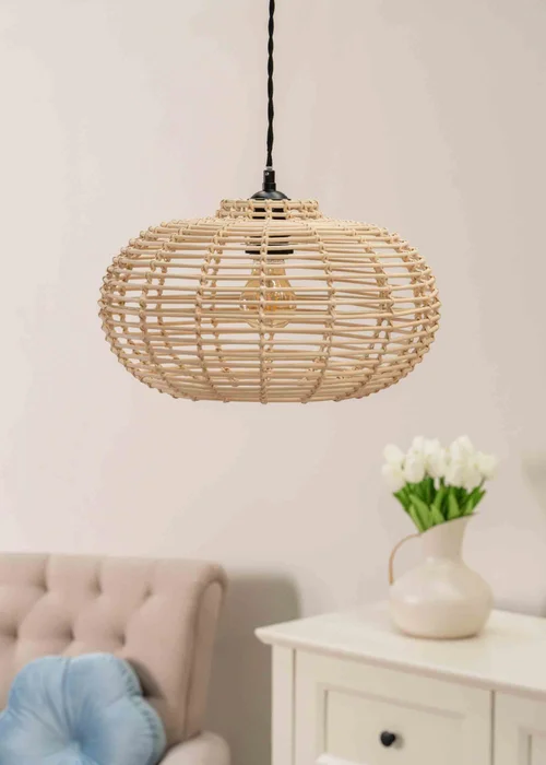 ValueLights Romy Wood Rattan Natural Oval Ceiling Pendant Shade (20cm x 35cm x 35cm) - One Size Image 2