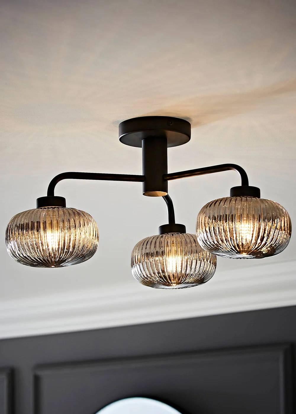 ValueLights Amaia Matte Black Semi-Flush Light with Clear Globe Shade - One Size Image 1