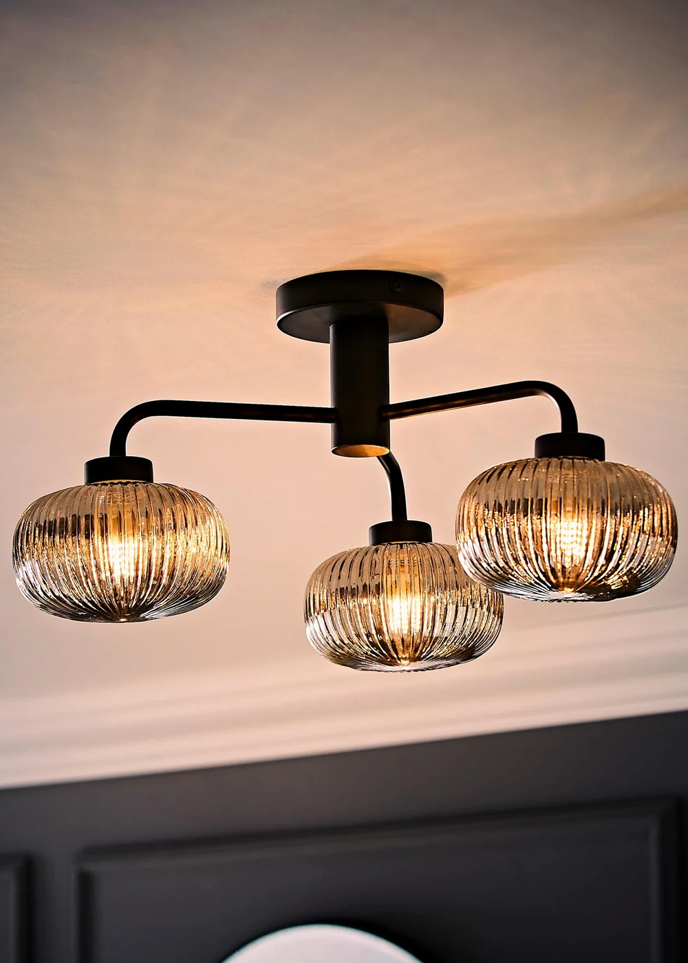 ValueLights Amaia Matte Black Semi-Flush Light with Clear Globe Shade - One Size Image 3