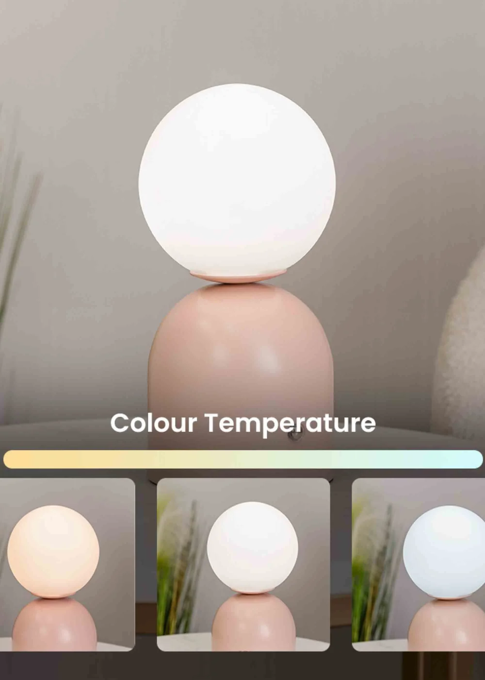 ValueLights Dimmable Pink Table Lamp with White Globe Shade Integrated LED - One Size Image 4