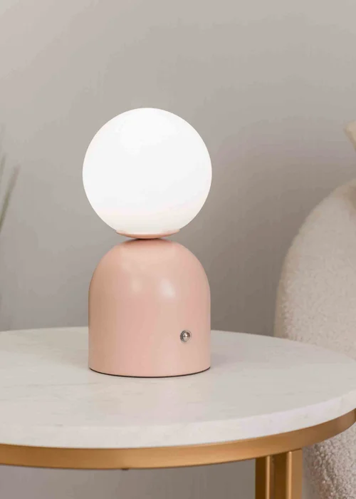 ValueLights Dimmable Pink Table Lamp with White Globe Shade Integrated LED - One Size Image 2