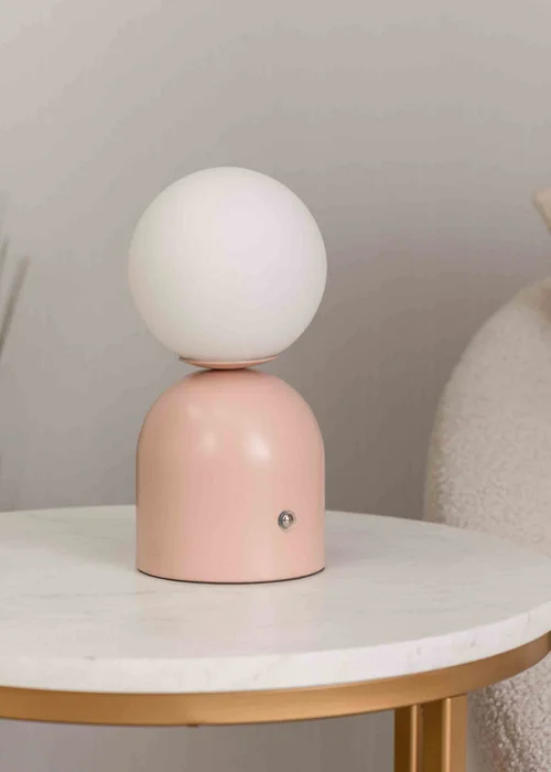 ValueLights Dimmable Pink Table Lamp with White Globe Shade Integrated LED - One Size Image 1