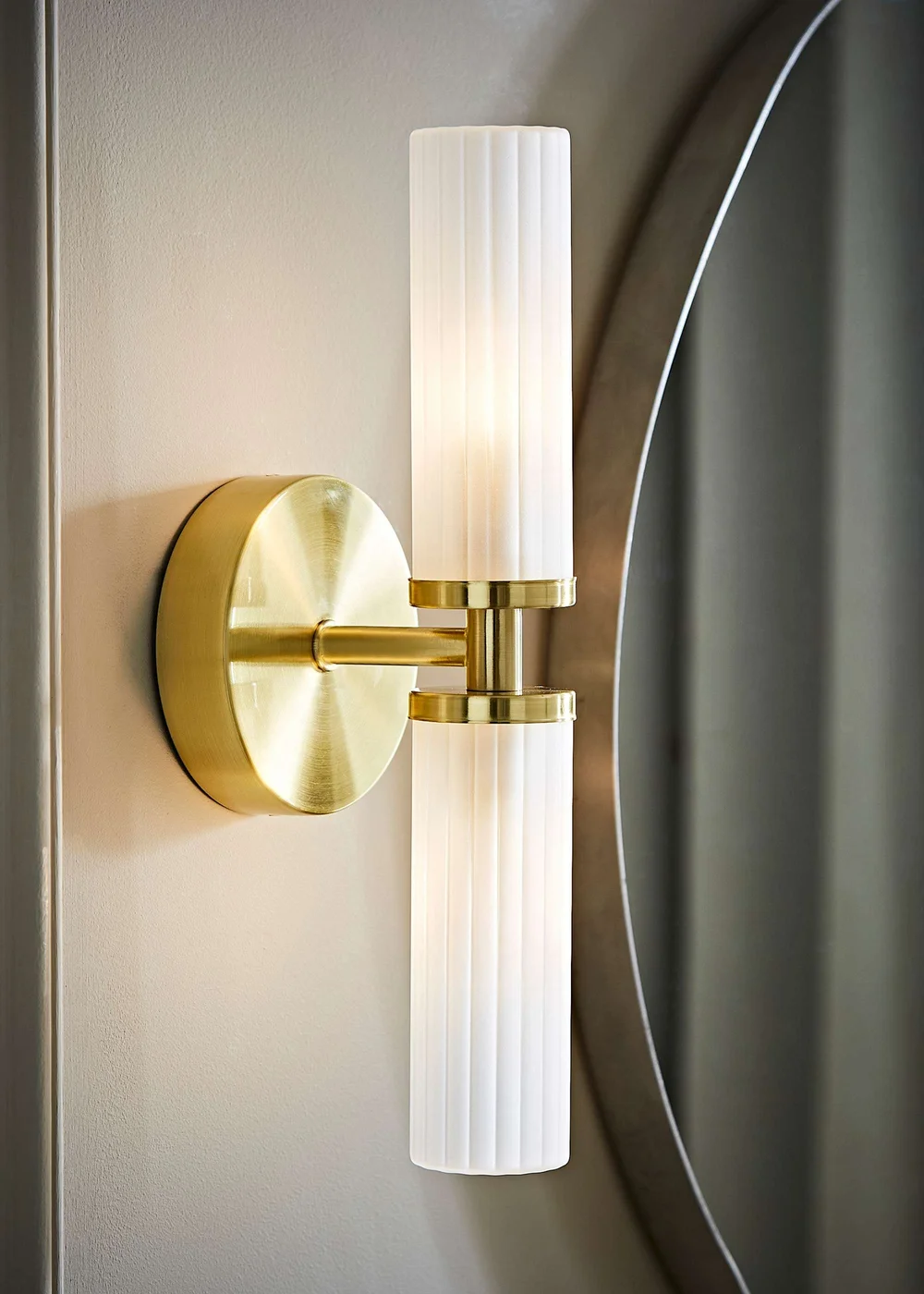 ValueLights Canya Matte Gold Wall Light with Clear Drum Shade - One Size Image 1