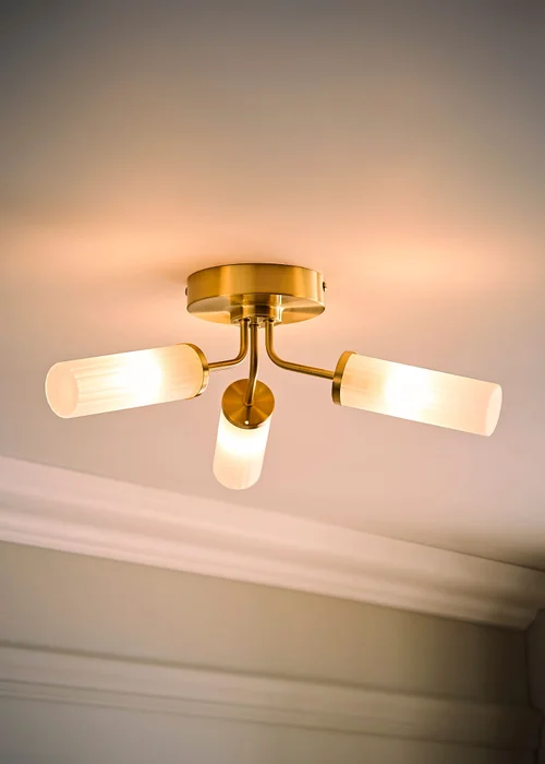 ValueLights Canya Matte Gold Semi-Flush Light with Clear Drum Shade - One Size Image 3