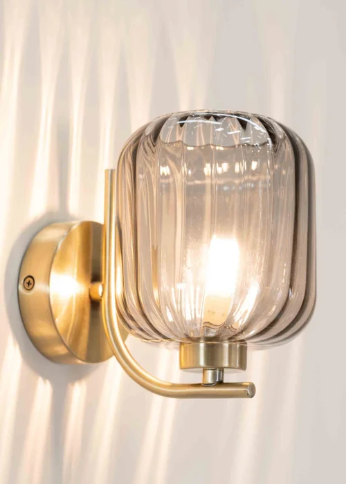 ValueLights Amelie Gold Wall Light with Grey Rectangular Shade - One Size Image 1