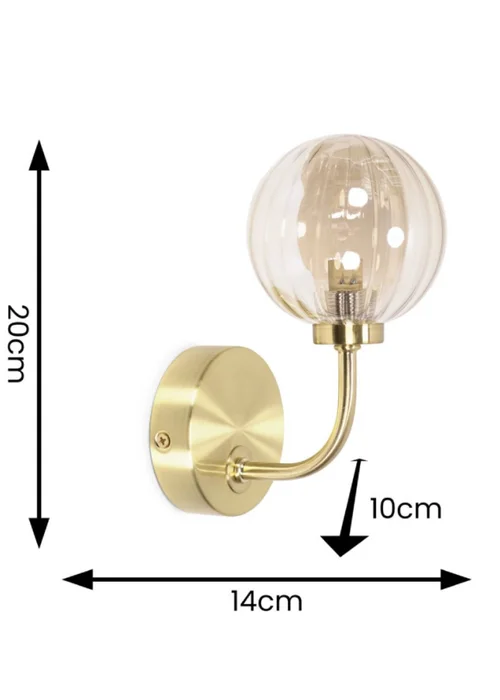 ValueLights Chessy Gold Wall Light with Gold Globe Shade (20cm x 14cm x 10cm) - One Size Image 6