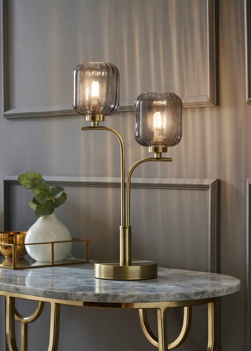 ValueLights Amelie Gold Table Lamp with Grey Rectangular Shade - One Size Image 1