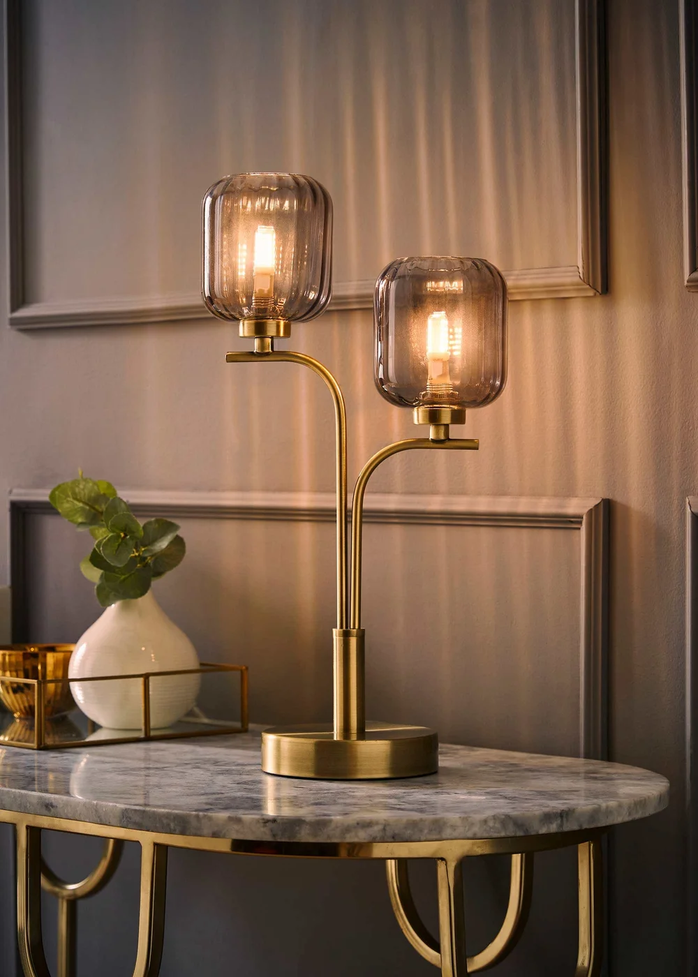 ValueLights Amelie Gold Table Lamp with Grey Rectangular Shade - One Size Image 3