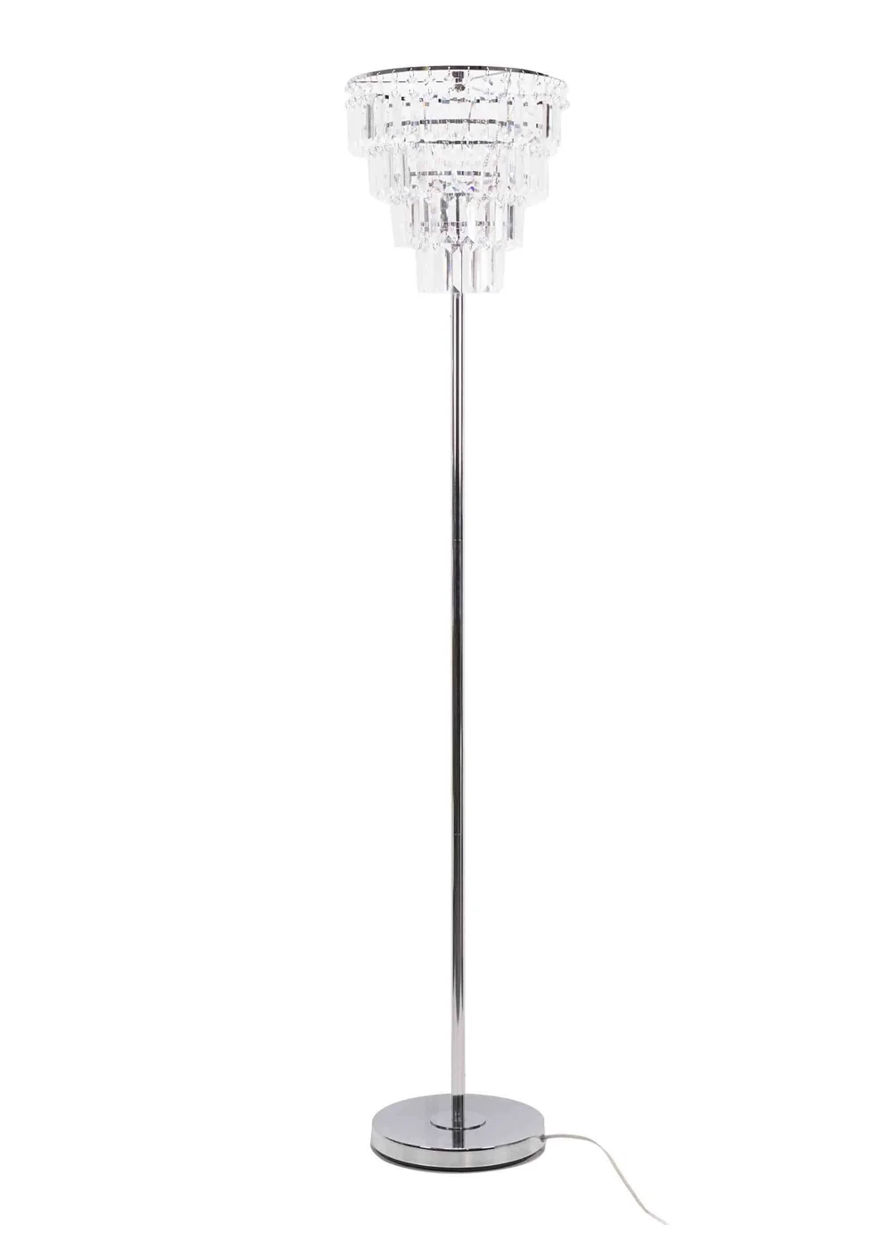 ValueLights Kelsks Chrome Floor Lamp with White Tiered Shade (150.5cm x 30cm x 30cm) - One Size Image 3