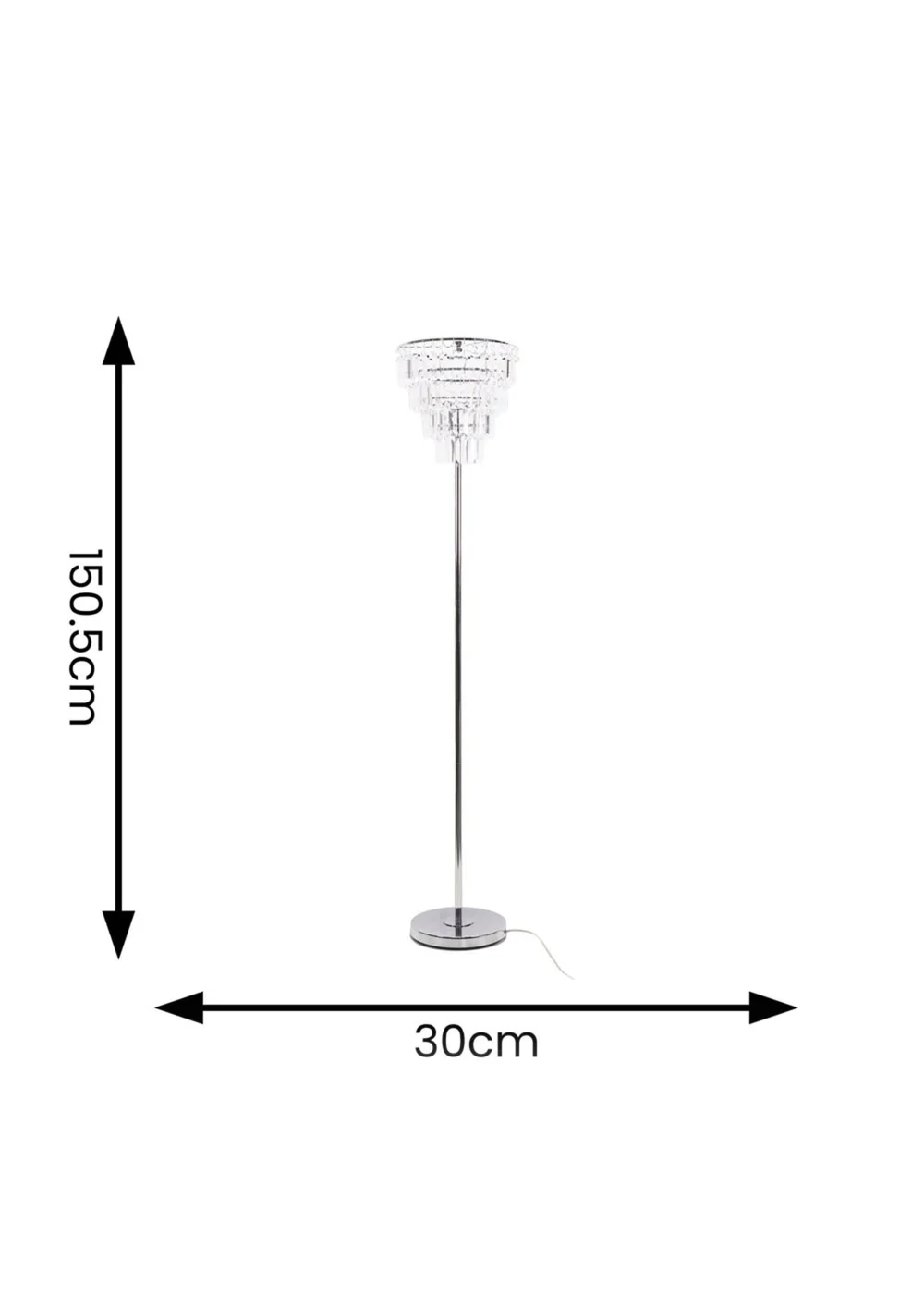 ValueLights Kelsks Chrome Floor Lamp with White Tiered Shade (150.5cm x 30cm x 30cm) - One Size Image 6