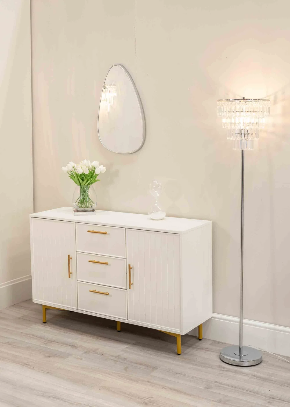 ValueLights Kelsks Chrome Floor Lamp with White Tiered Shade (150.5cm x 30cm x 30cm) - One Size Image 4