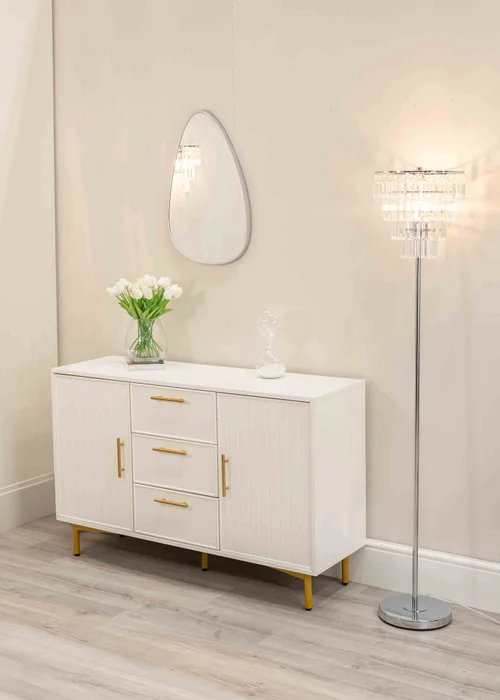 ValueLights Kelsks Chrome Floor Lamp with White Tiered Shade (150.5cm x 30cm x 30cm) - One Size Image 4