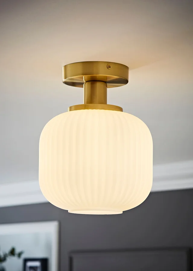 ValueLights Calpe Opal White Flush Light with White Oval Shade