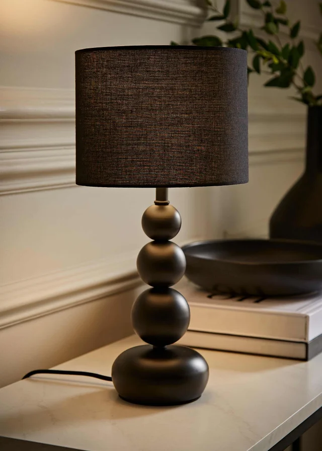 ValueLights Marissa Black Table Lamp with Black Drum Shade (36cm x 17cm x 17cm)