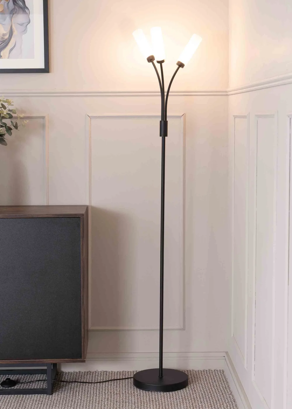 ValueLights Maya Black Floor Lamp with White Shades (158.5cm x 26.5cm x 26.5cm) - One Size Image 1