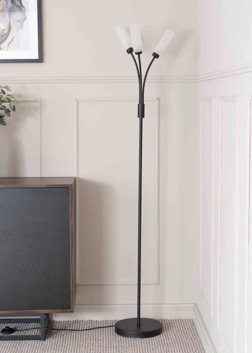ValueLights Maya Black Floor Lamp with White Shades (158.5cm x 26.5cm x 26.5cm) - One Size Image 2