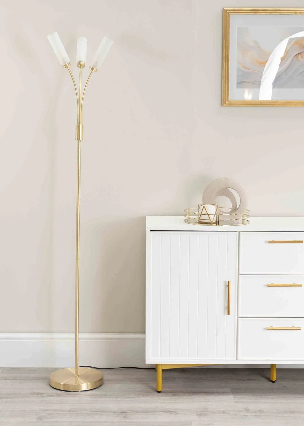 ValueLights Maya Gold Floor Lamp with White Shades (158.5cm x 26.5cm x 26.5cm) - One Size Image 2