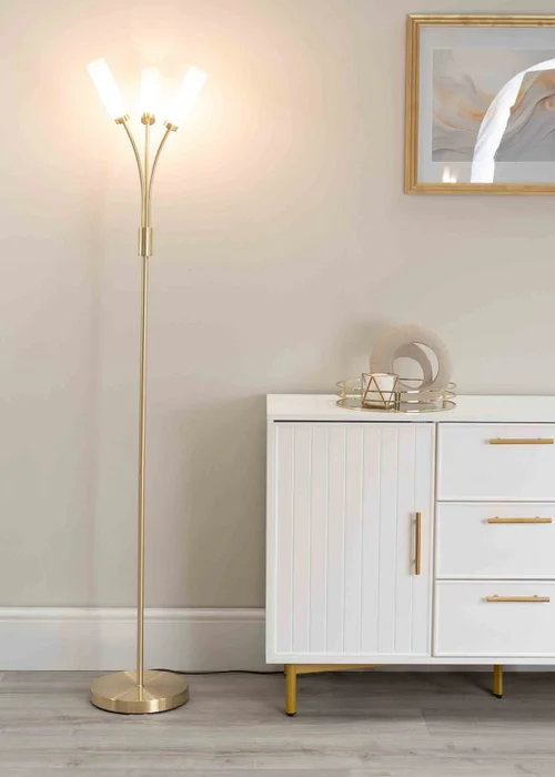 ValueLights Maya Gold Floor Lamp with White Shades (158.5cm x 26.5cm x 26.5cm) - One Size Image 1