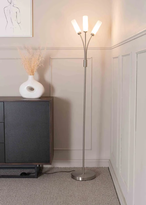 ValueLights Maya Chrome Floor Lamp with White Drum Shade (158.5cm x 26.5cm x 26.5cm) - One Size Image 1