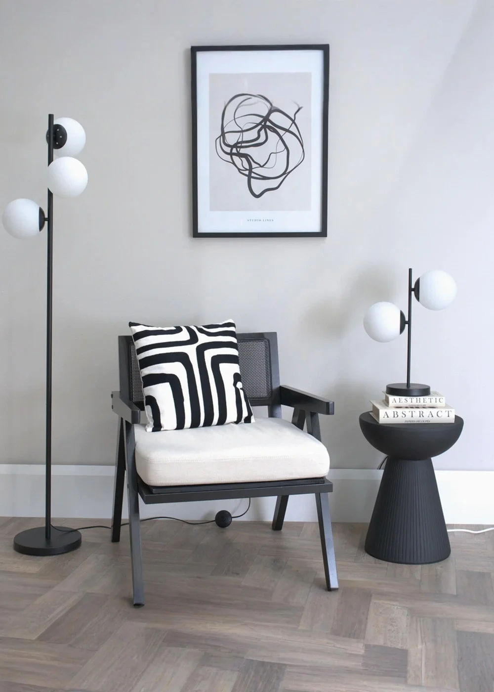ValueLights Jas Black Floor Lamp with White Globe Shade (159cm x 31cm x 31cm) - One Size Image 5