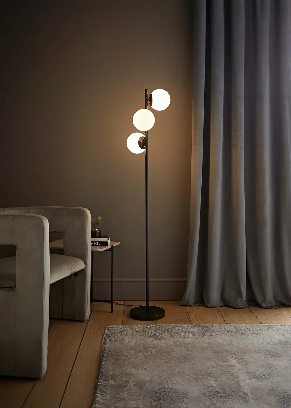 ValueLights Jas Black Floor Lamp with White Globe Shade (159cm x 31cm x 31cm) - One Size Image 1