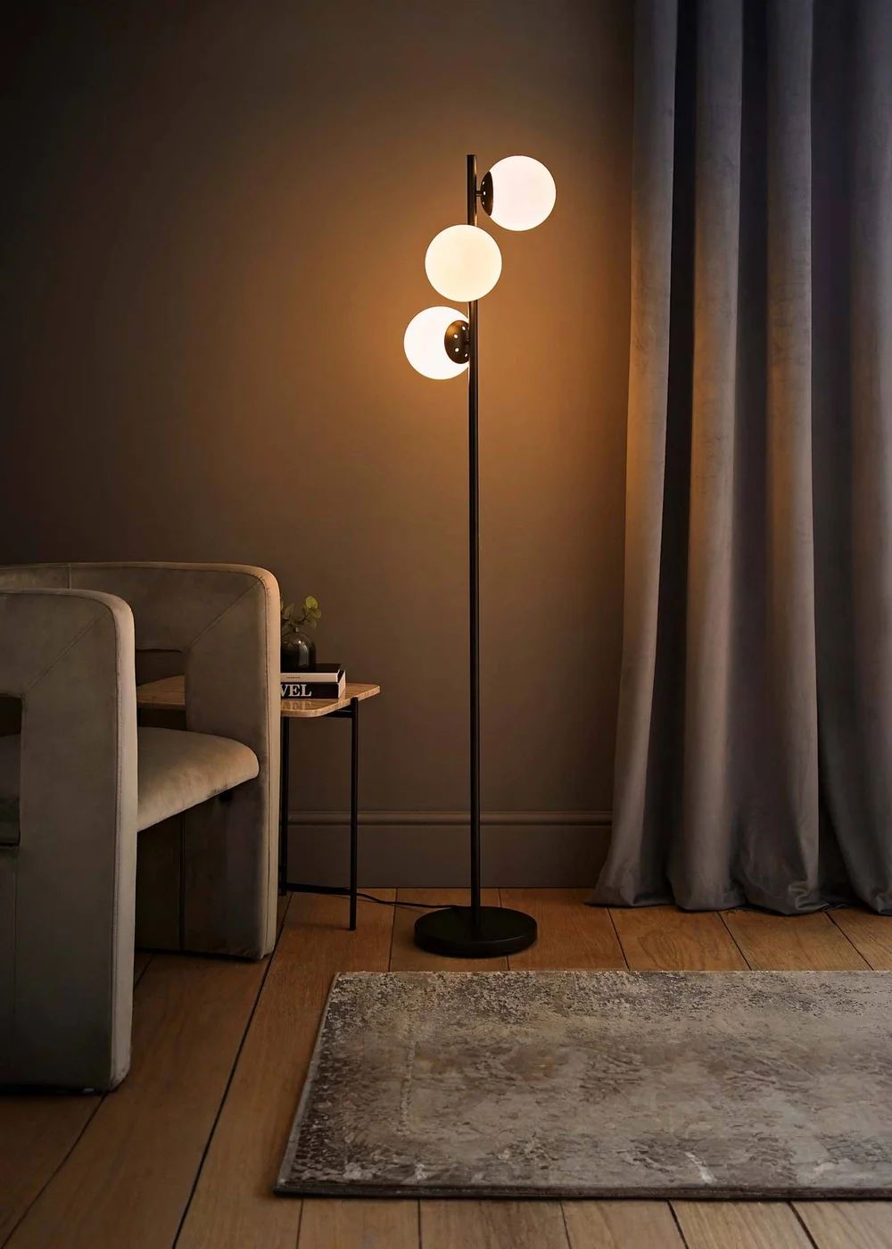 ValueLights Jas Black Floor Lamp with White Globe Shade (159cm x 31cm x 31cm) - One Size Image 2