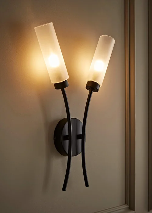 ValueLights Maya Black Wall Light with White Drum Shade (42cm x 27cm x 5.5cm) - One Size Image 1