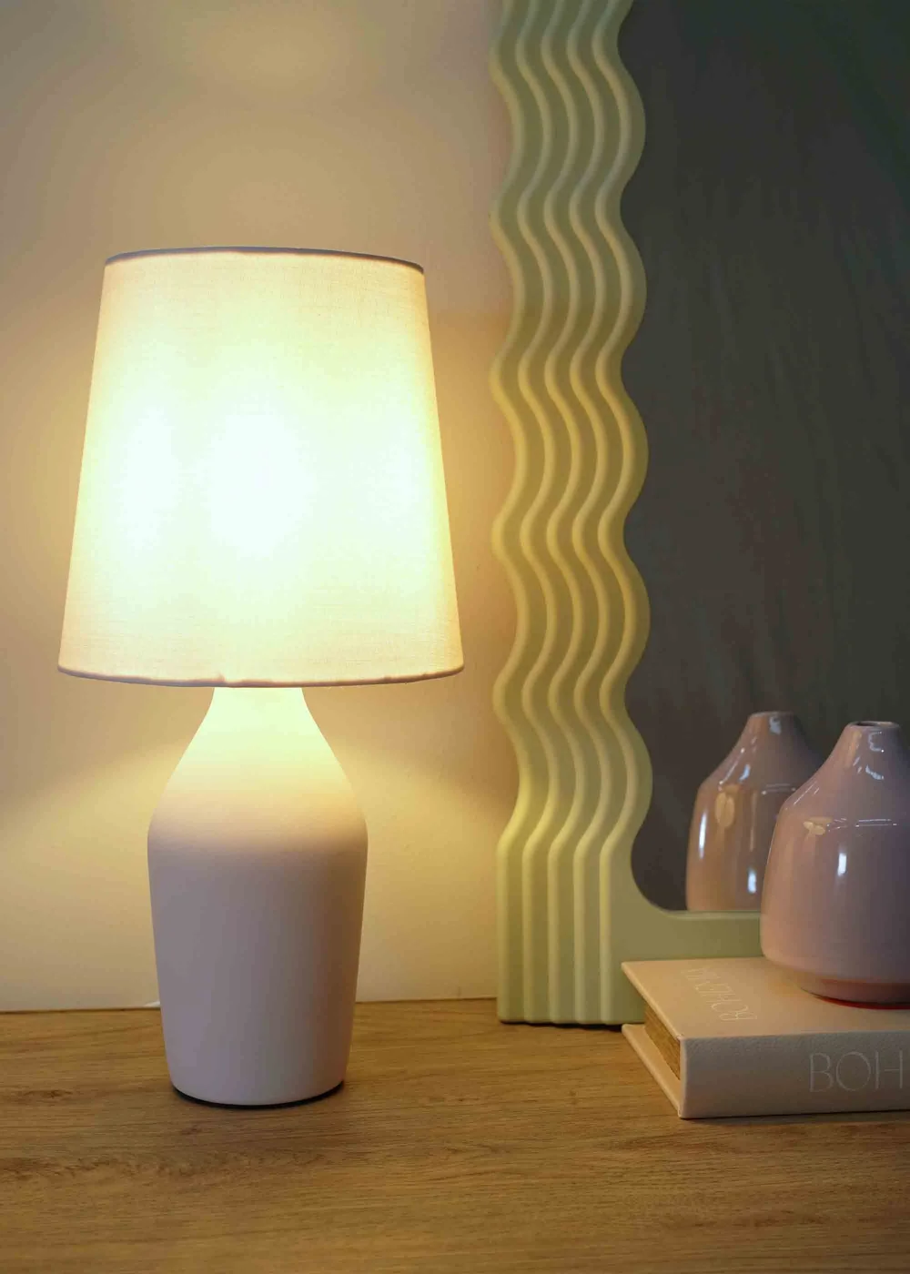 ValueLights Arlo Matte Pink Table Lamp with Pink Tapered Shade - One Size Image 2