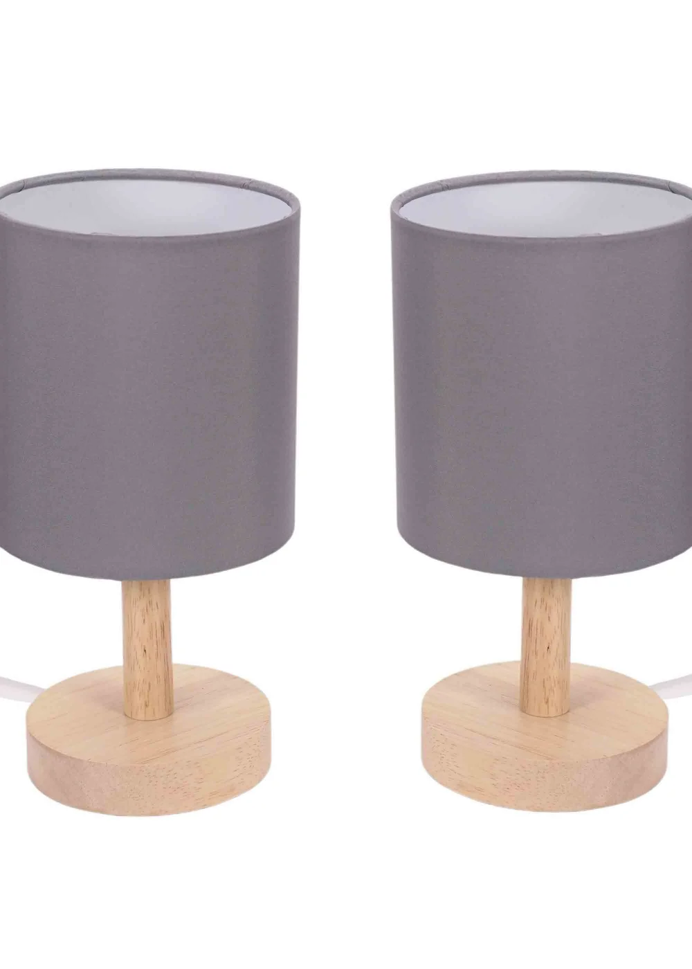 ValueLights Pair of Oak Natural Table Lamp with Grey Drum Shade - One Size Image 4