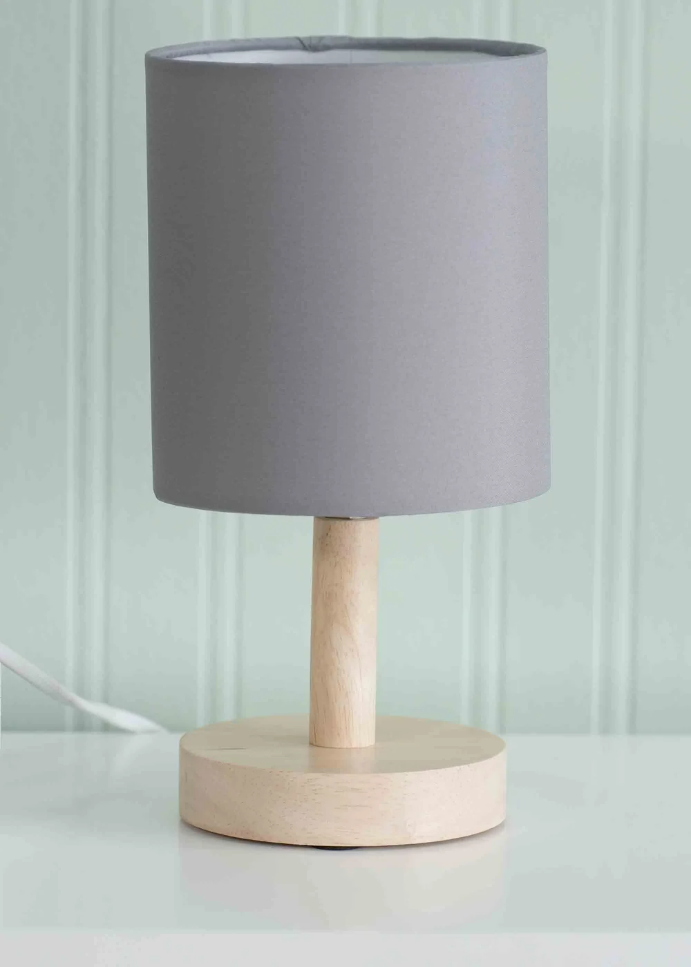 ValueLights Pair of Oak Natural Table Lamp with Grey Drum Shade - One Size Image 3