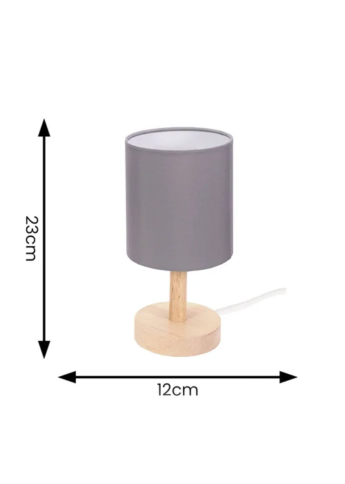 ValueLights Pair of Oak Natural Table Lamp with Grey Drum Shade - One Size Image 6
