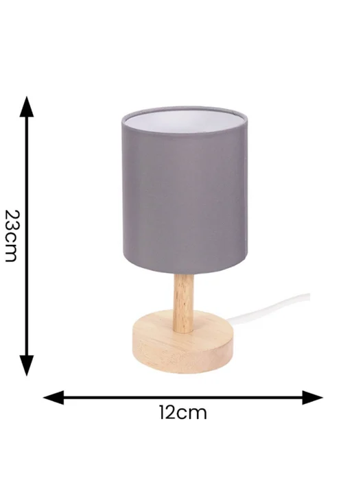 ValueLights Pair of Oak Natural Table Lamp with Grey Drum Shade - One Size Image 5