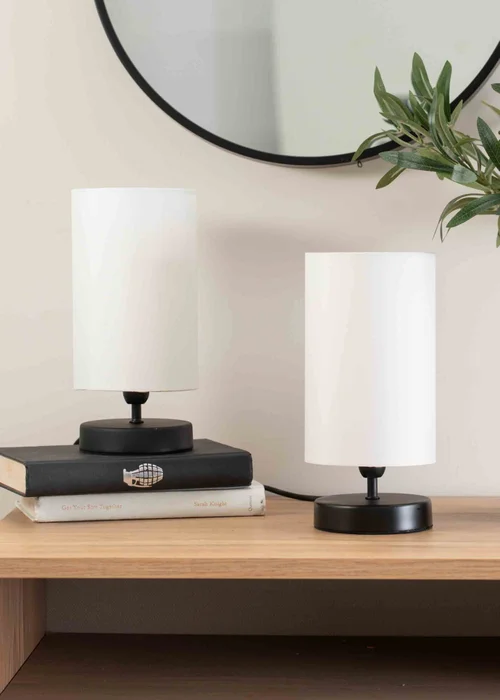 ValueLights Francis Dimmable Matte Black Table Lamp with White Drum Shade - One Size Image 4