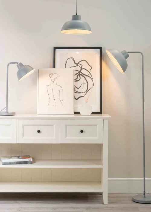 ValueLights Morris Matte Grey Floor Lamp with Grey Dome Shade - One Size Image 2