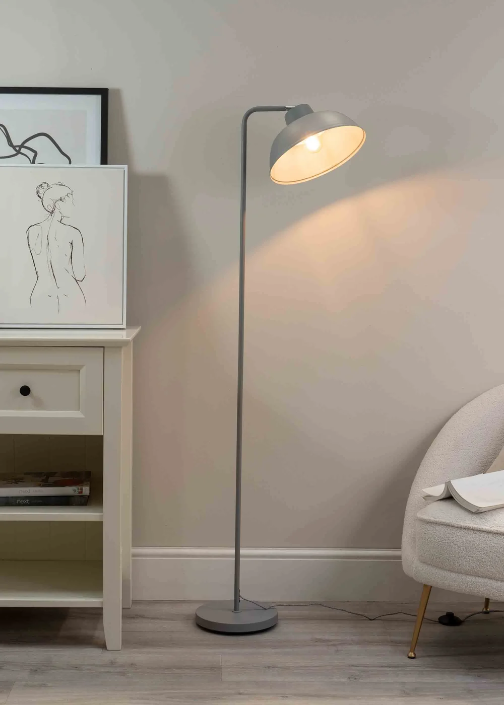 ValueLights Morris Matte Grey Floor Lamp with Grey Dome Shade - One Size Image 1