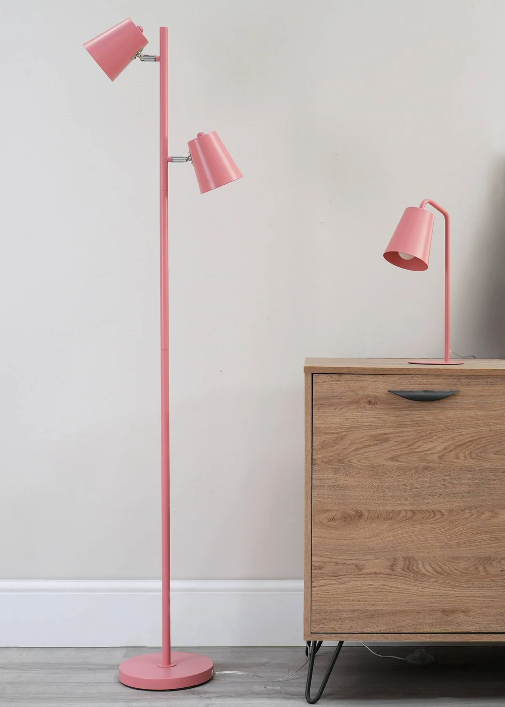 ValueLights Bibi Gloss Pink Floor Lamp with Pink Tapered Shade - One Size Image 1