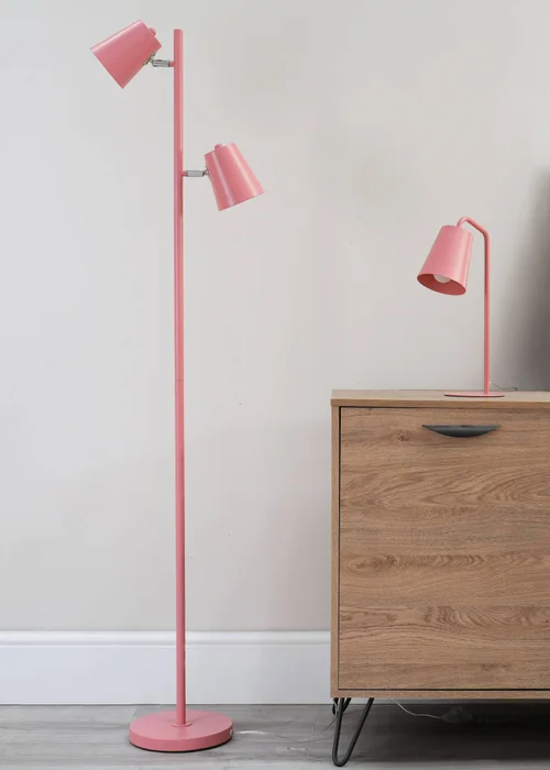 ValueLights Bibi Gloss Pink Floor Lamp with Pink Tapered Shade - One Size Image 1