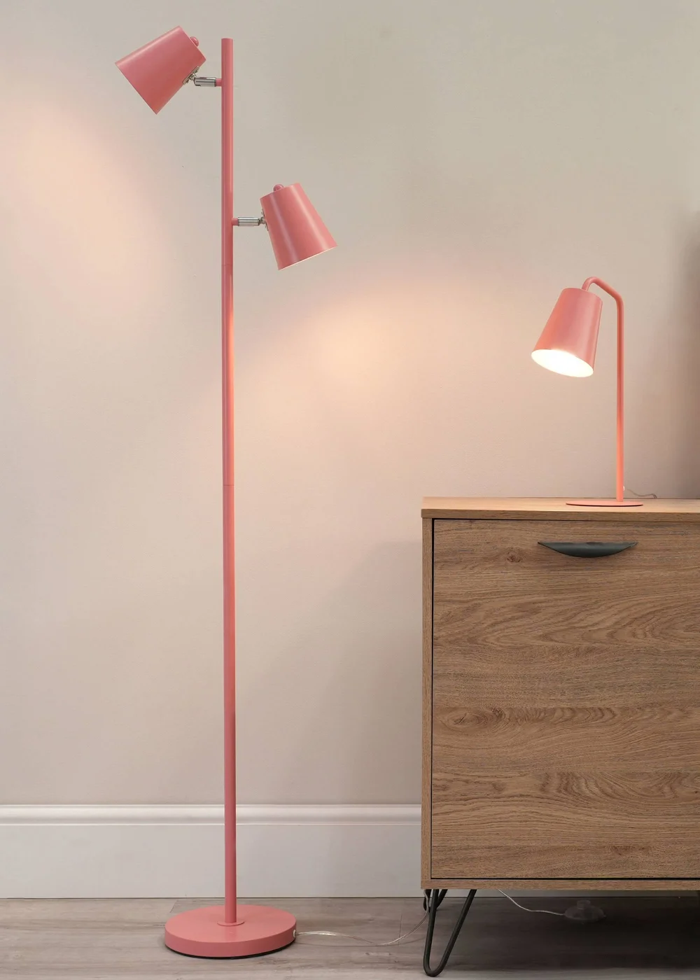 ValueLights Bibi Gloss Pink Floor Lamp with Pink Tapered Shade - One Size Image 2