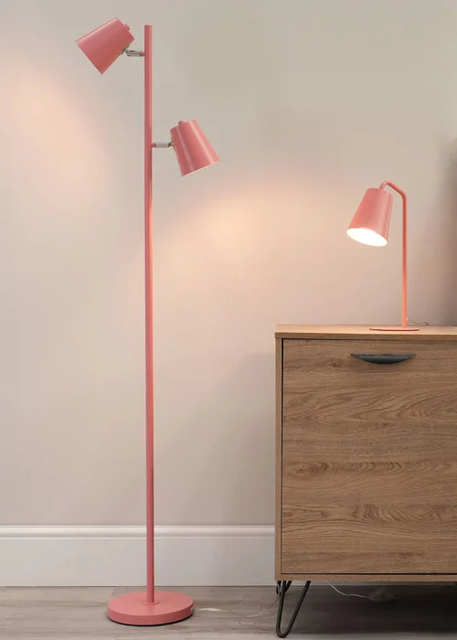ValueLights Bibi Gloss Pink Floor Lamp with Pink Tapered Shade - One Size Image 2